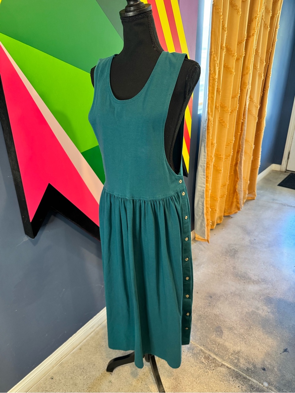Vintage L.L.Bean Teal Cotton Knit Jumper Dress 80s/90s